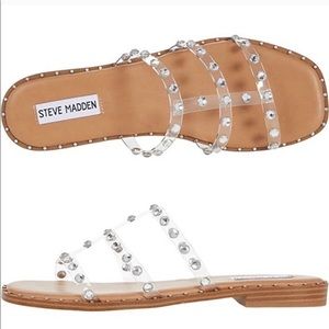 Steve Madden Lyna Clear Crystal Flat Sandals